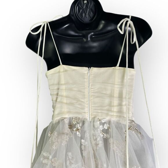 OHVIVI Off-White Applique See Through Tulle Prom Formal Dress Cherry Blossom - Picture 9 of 16